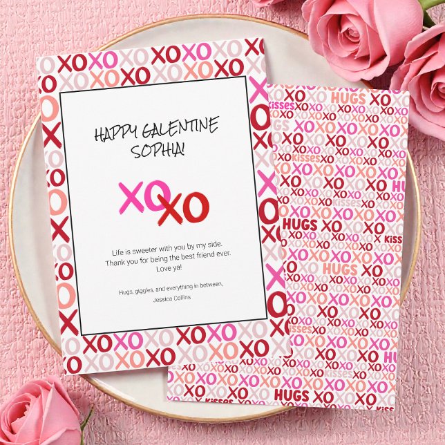 Cartes Pour Fêtes Annuelles Rose et Rouge Galentines XOXO Meilleure Amie Moder (Pink and Red Galentines XOXO Modern Best Friend Holiday Card)