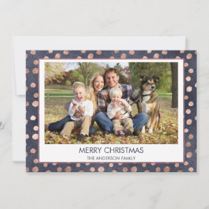 Cartes Pour Fêtes Annuelles Rose Gold Foil - Marine Blue Christmas Family Phot