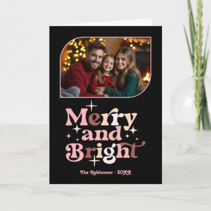 Cartes Pour Fêtes Annuelles Rose Luxe Merry et Bright Retro Photo de Noël