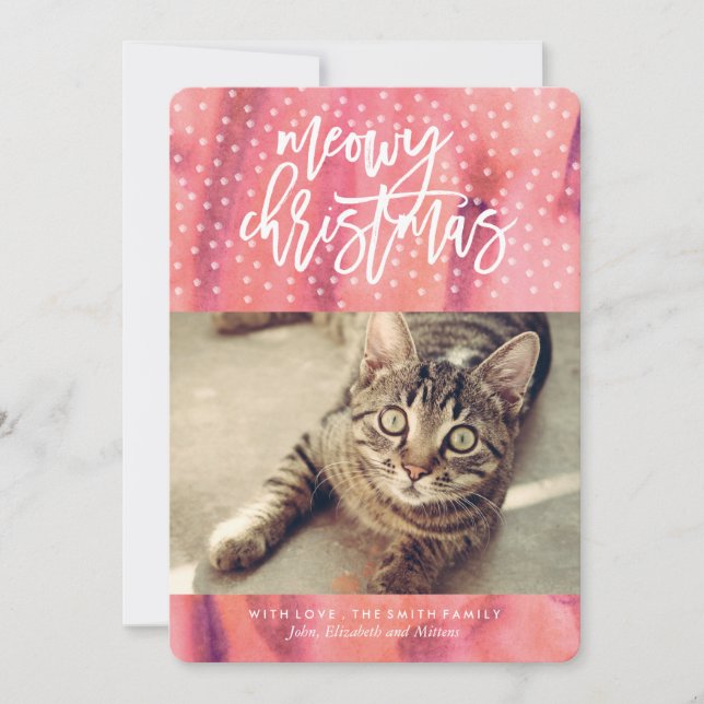 Cartes Pour Fêtes Annuelles Rose "Meowy Christmas" Animaux de Noël (Devant)