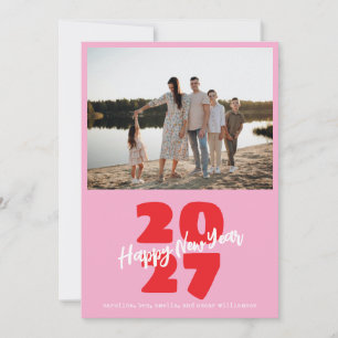 Cartes Pour Fêtes Annuelles Rose Moderne Rouge Famille Nouvel An Photo Ludique
