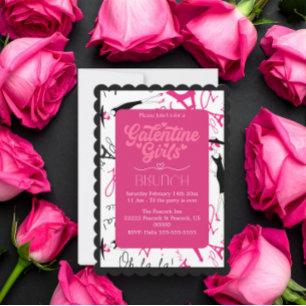 Cartes Pour Fêtes Annuelles Rose Noir Galentine Filles Brunch Parisien Formel