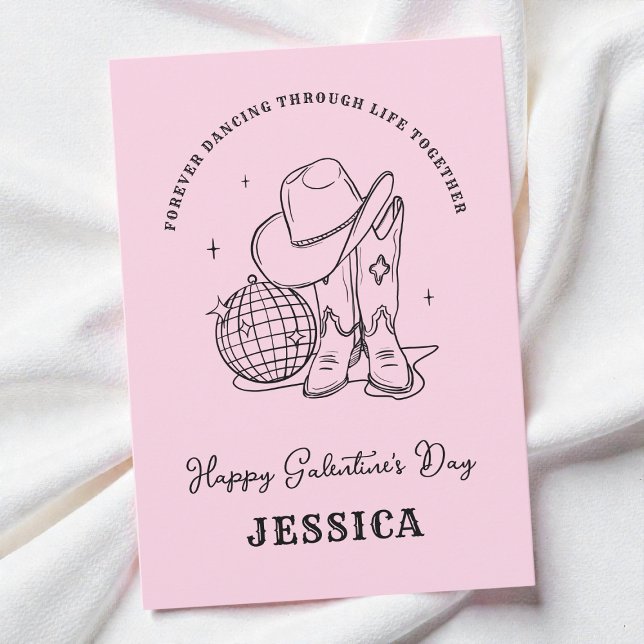 Cartes Pour Fêtes Annuelles Rose occidentale Script Bff Joyeuse Galentine's Da (Western Pink Bff Script Happy Galentine's Day Holiday Card)