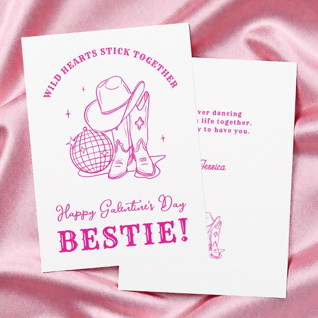 Cartes Pour Fêtes Annuelles Rose occidentale Script Bff Joyeuse Galentine's Da (Western Pink Bff Script Happy Galentine's Day Holiday Card)