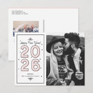 Cartes Pour Fêtes Annuelles Rose Pâle Typographie Géométrique Photo Nouvel An