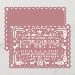 Cartes Pour Fêtes Annuelles Rose poudrée Noël Love Peace Joy papel picado