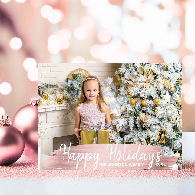 Cartes Pour Fêtes Annuelles Rose Rose Or Noël Joyeux vacances Famille (Rose Gold Christmas Happy Holidays Family  PHOTO Holiday Postcard)