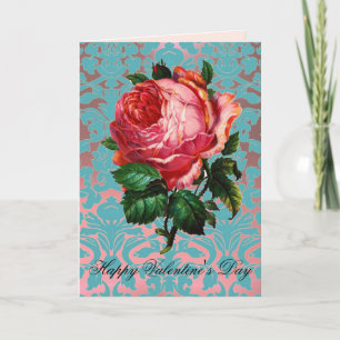 Cartes Pour Fêtes Annuelles ROSE ROSE ROSE ROSE SUR AQUA BLUE DAMASK Saint Val
