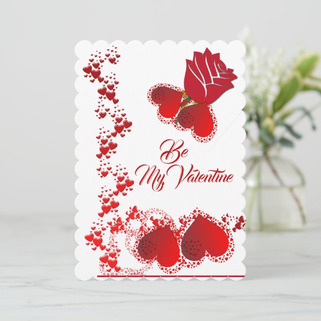 Cartes Pour Fêtes Annuelles Rose rouge Coeurs romantiques Be My Valentine (Debout devant)