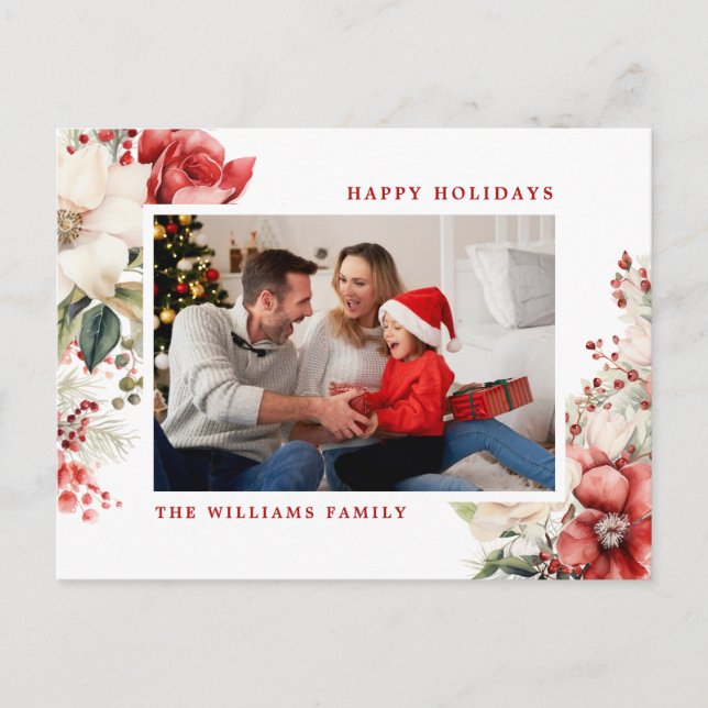 Cartes Pour Fêtes Annuelles Rose rouge et blanche Joyeux Noël Photo (Devant)