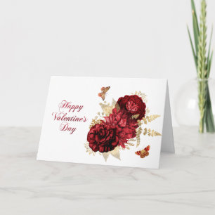 Cartes Pour Fêtes Annuelles Rose Rouge or Floral Butterfly Valentine