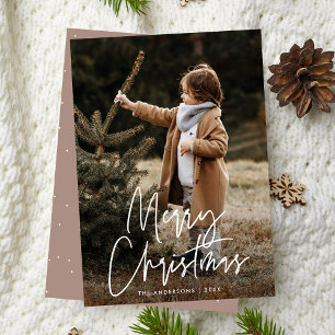 Cartes Pour Fêtes Annuelles Rose Taupe Joyeux Noël écriture manuscrite