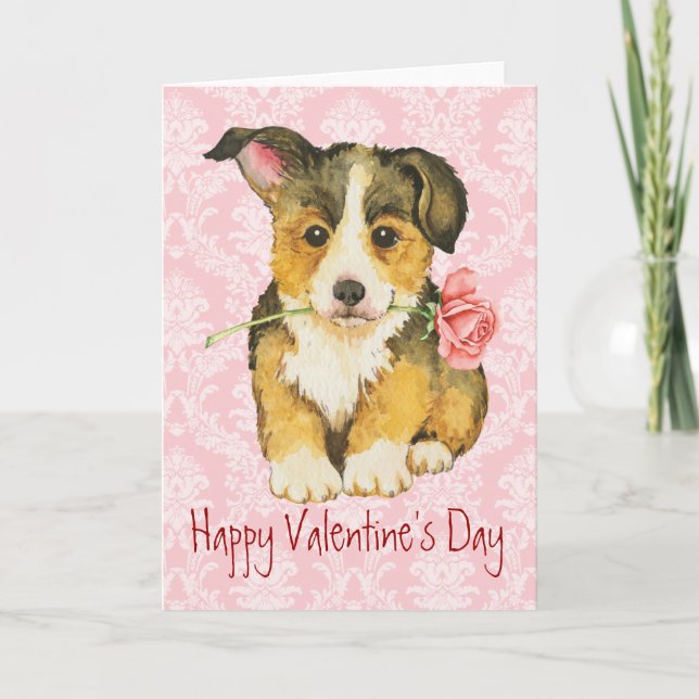 Cartes Pour Fêtes Annuelles Rose Valentin Pembroke Welsh Corgi (Devant)