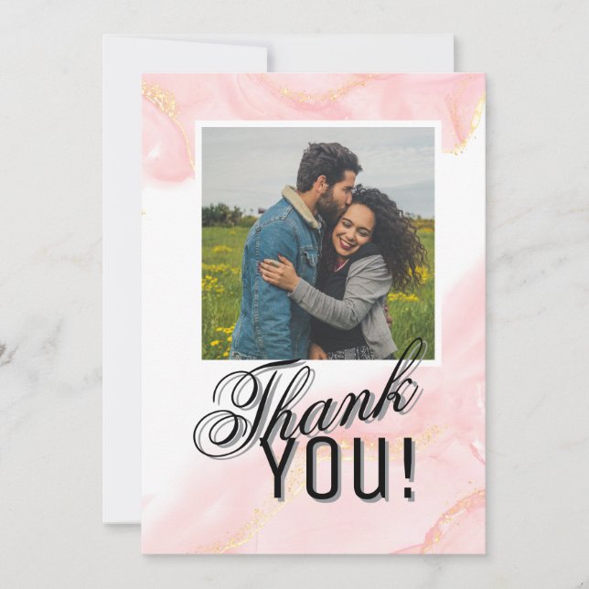 Cartes Pour Fêtes Annuelles Rose & White Marble Vein Photo Thank You Card (Devant)