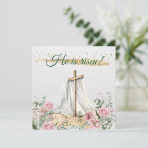 Cartes Pour Fêtes Annuelles Roses Aquarelles Eucalyptus Il Est Ressuscité Chré