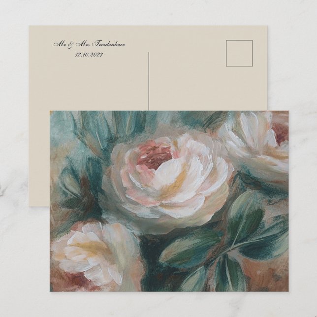 Cartes Pour Fêtes Annuelles Roses blanches "Merci"  (Devant / Derrière)