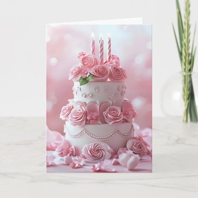 Cartes Pour Fêtes Annuelles Roses de gâteaux d'anniversaire rose (Devant)