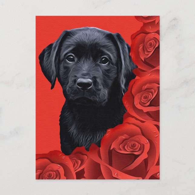 Cartes Pour Fêtes Annuelles Roses de marionnettes Valentine - Labrador - Black (Devant)