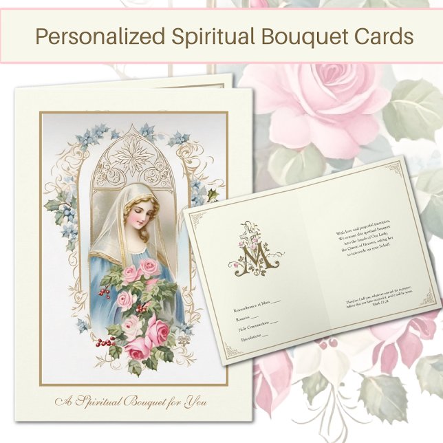 Cartes Pour Fêtes Annuelles Roses de prière spirituelle catholique (Traditional Catholic Spiritual Bouquet Cards)