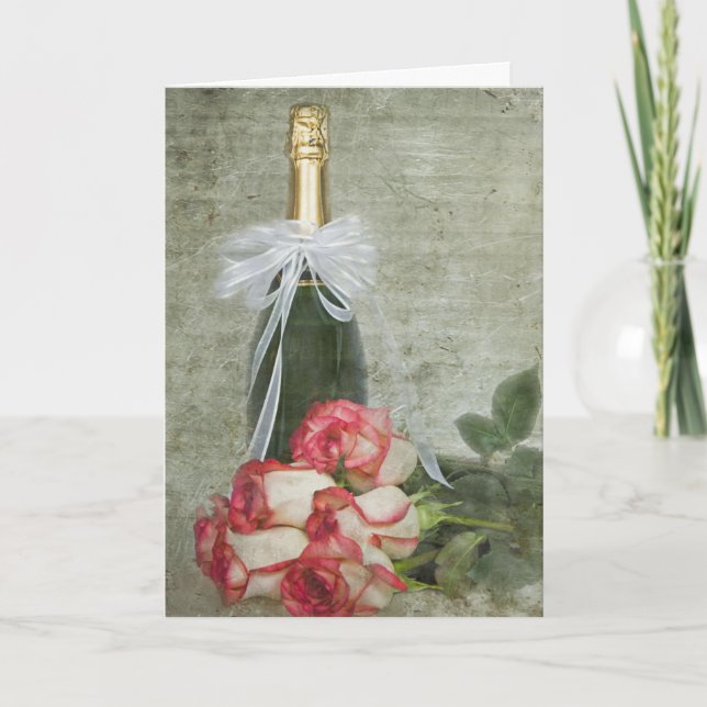 Cartes Pour Fêtes Annuelles roses et champagne pour l'anniversaire mariage (Devant)