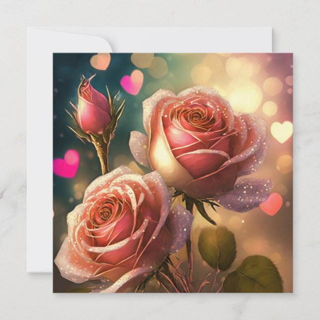 Cartes Pour Fêtes Annuelles Roses et cœurs (Devant)