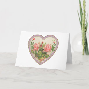 Cartes Pour Fêtes Annuelles Roses Et Lavande Coeur Valentin Vintage