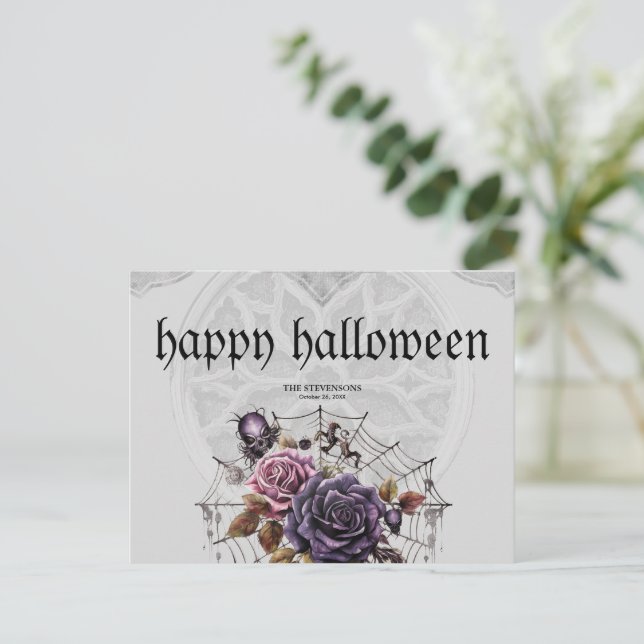 Cartes Pour Fêtes Annuelles Roses gothiques simples et crâne fête d'Halloween (Debout devant)