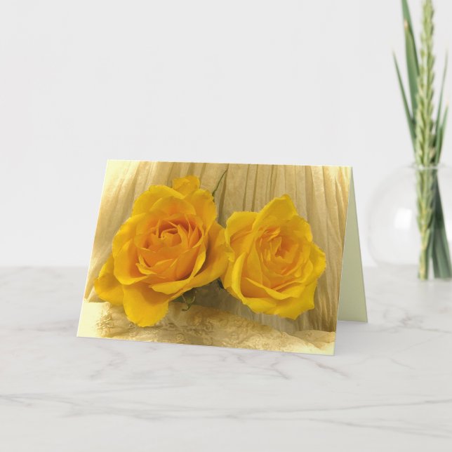 Cartes Pour Fêtes Annuelles Roses jaunes sur la dentelle Pâques (Devant)