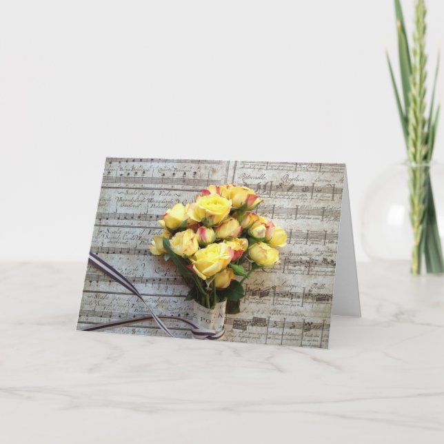 Cartes Pour Fêtes Annuelles Roses jaunes sur la vieille musique Valentine (Devant)