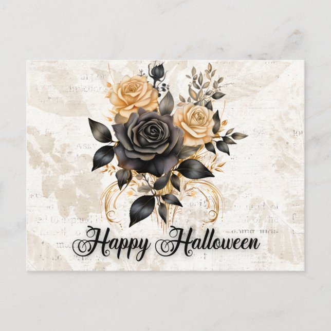 Cartes Pour Fêtes Annuelles Roses noir et or Feuille Folift Halloween (Devant)