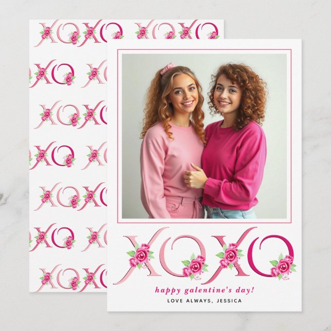 Cartes Pour Fêtes Annuelles Roses roses florales XOXO Galentines (Devant / Derrière)