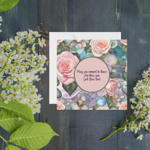 Cartes Pour Fêtes Annuelles Roses roses sur Iridescente Pebbles Bénédictions