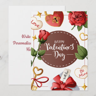 Cartes Pour Fêtes Annuelles Roses Rouges & Cadre de Cœur Verrouillé de Style V