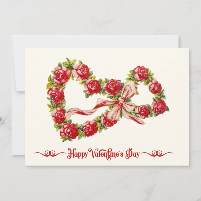 Cartes Pour Fêtes Annuelles Roses rouges Coeur floral Wreath Élégant mignon Vi (Devant)