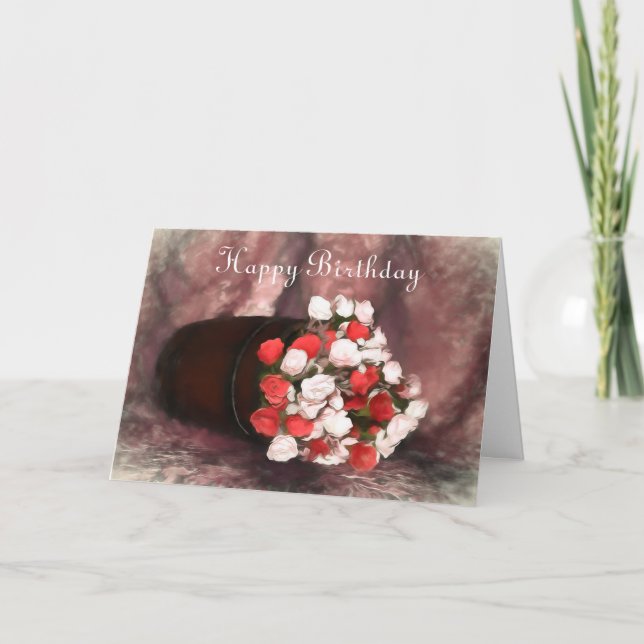 Cartes Pour Fêtes Annuelles Roses rouges et roses dans un tonneau (Devant)