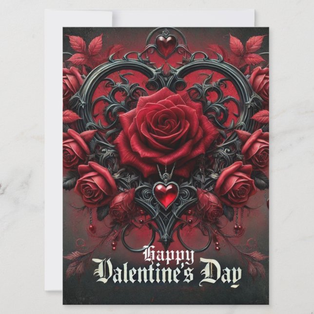 Cartes Pour Fêtes Annuelles Roses rouges gothiques Saint-Valentin (Devant)
