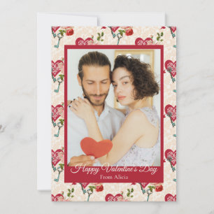 Cartes Pour Fêtes Annuelles Roses Rouges Vintage Shabby Chic & Clé de Mon Cœur