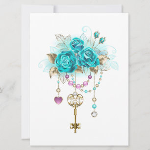 Cartes Pour Fêtes Annuelles Roses turquoise avec touches
