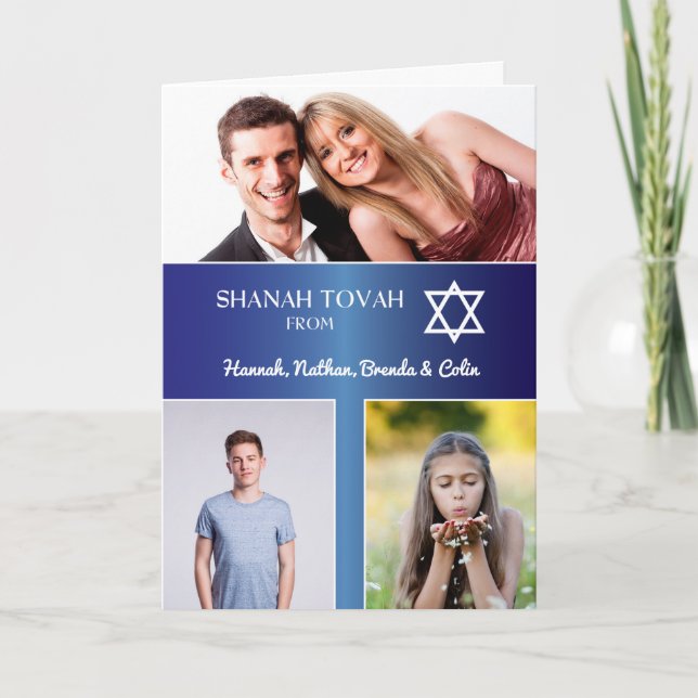 Cartes Pour Fêtes Annuelles Rosh Hashanah 3 Photo Blue Gradient Effet (Devant)