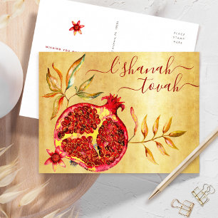 Cartes Pour Fêtes Annuelles Rosh Hashanah Aquarelle grenade rouge sur or