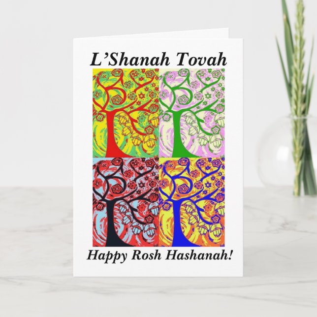 Cartes Pour Fêtes Annuelles Rosh Hashanah - arbre de Judaica Hamsa de lever de (Devant)