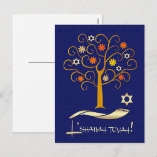 Cartes Pour Fêtes Annuelles Rosh Hashanah   Nouvel An juif Bleu marine Or