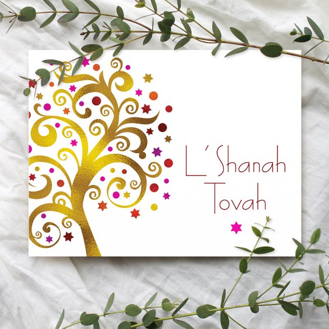 Cartes Pour Fêtes Annuelles Rosh Hashanah Or Doré Feuille d'Or Arbre de Vie Mo (Créateur téléchargé)