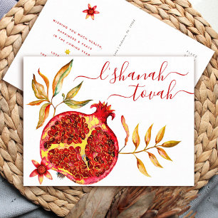 Cartes Pour Fêtes Annuelles Rosh Hashanah Rouge or Aquarelle grenade Gras