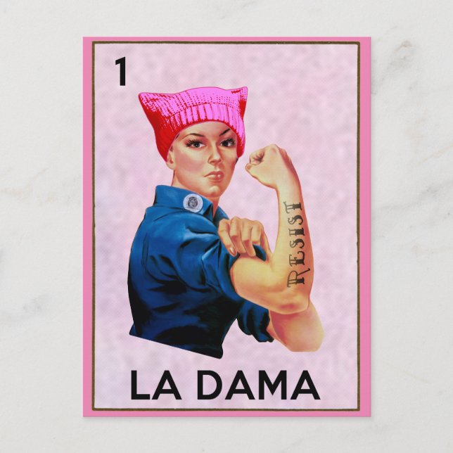 Cartes Pour Fêtes Annuelles Rosie le Riveter résiste à La Dama Loteria (Devant)