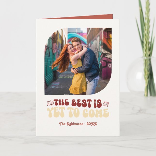 Cartes Pour Fêtes Annuelles Rosso & Cream Champagne Photo Rétro Nouvel An (Devant)