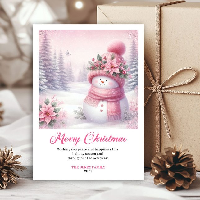 Cartes Pour Fêtes Annuelles Rosy pink coquette snowman kids card digital edit (Rosy pink coquette snowman kids card digital edit)
