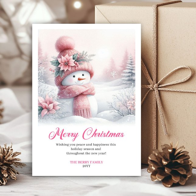 Cartes Pour Fêtes Annuelles Rosy snowy pink snowman kids card digital editable (Rosy snowy pink snowman kids card digital editable)