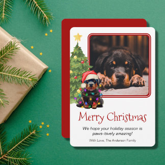 Cartes Pour Fêtes Annuelles Rottweiler and Christmas Tree Pet Dog One Photo