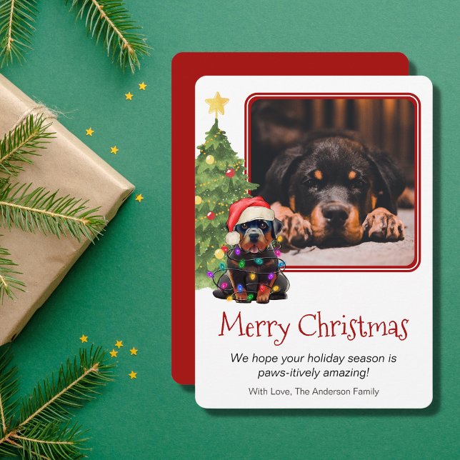 Cartes Pour Fêtes Annuelles Rottweiler and Christmas Tree Pet Dog One Photo (Créateur téléchargé)
